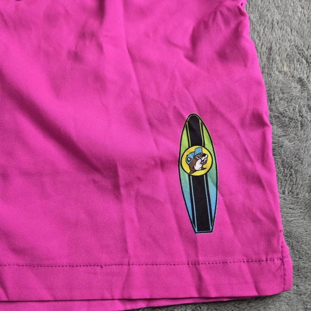 Buc-ees Beaver Retro Neon Swim Trunks Mens Small Pink Multicolor 5.5